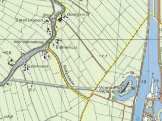 Topografische kaart 1988 met Fort bij Nigtevecht.