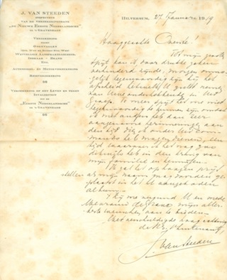 Brief van J. van Steeden.