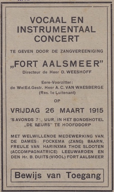 "Vocaal en Instrumentaal Concert" door Zangvereeniging "Fort Aalsmeer".