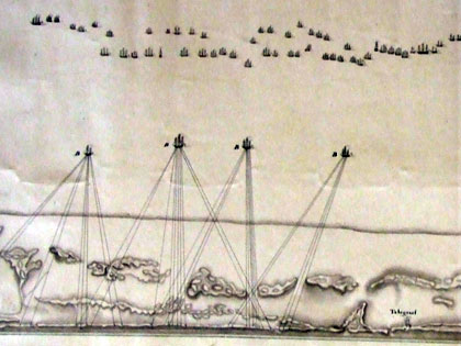 Fragment tekening van de landing van de Engelsen.
