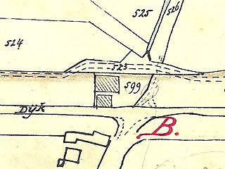 Fragment van de plattegrond met de omlegging t.h.v. kruising van de Kerkweg.