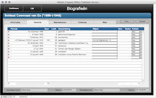 Biografische gegevens in de database.