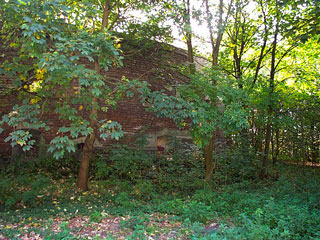 Torenfort op Fort Uitermeer verborgen in het groen.