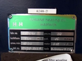 Typeplaatje op ventilatiesysteem van Leeuwenburg.