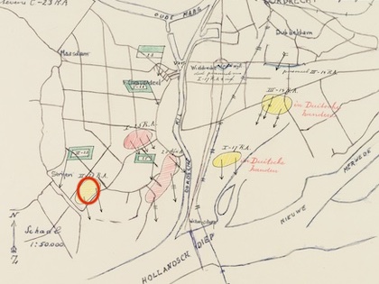 Kaart met militaire opstellingen 1940 rond Strijen.