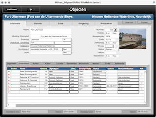 Schermafbeelding van de register database.