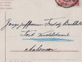 Adressering prentbriefkaart aan Freddy Boekholt op Fort Kudelstaart.