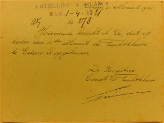 Postkaart van de Commandant van de Tuchtklasse Kapitein Tuinman.