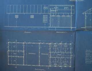 Bouwtekening van het Arrestantengebouw en Badinrichting voor de forten van de Stelling van Amsterdam.