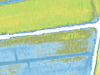 Fragment van de hoogtekaart met tanksporen in de Gruiterspolder bij Spaarndam.