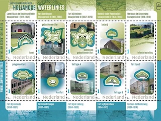 Het postzegelvel Hollandse Waterlinies van PostNL uit 2026.