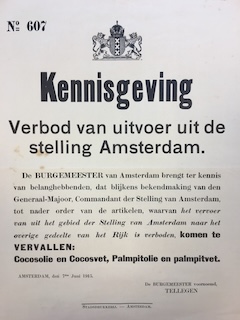 Affiche over de uitvoer van verplegingsmiddelen uit de Stelling van Amsterdam in 1915